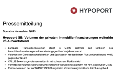 Hypoport SE: Volumen der privaten Immobilienfinanzierungen weiterhin im Aufwärtstrend