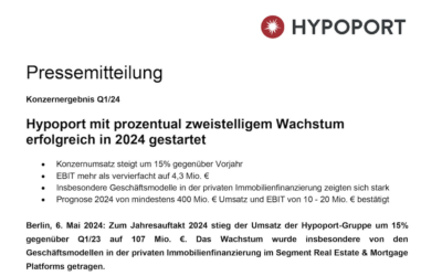 Hypoport SE: Hypoport mit prozentual zweistelligem Wachstum erfolgreich in 2024 gestartet